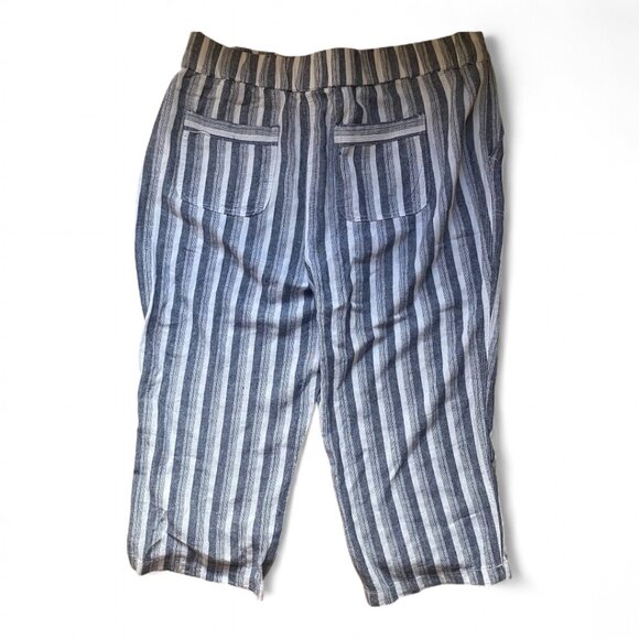 Per Se Blue Striped Cropped Linen Blend Tie Waist Beachy Boho Pants XL - Picture 3 of 12